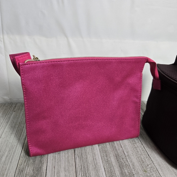 Lot Of 2 Estee Lauder LANCOME Cosmetic Make Up Bags Pink Plum - Picture 2 of 9